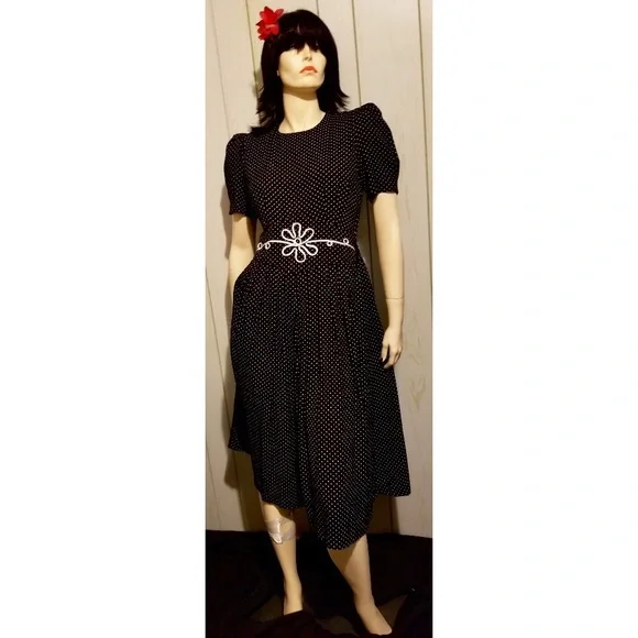 VTG 80s Jessica Howard Polka Dot Rockabilly Pinup Doll Dress - Picture 5 of 8